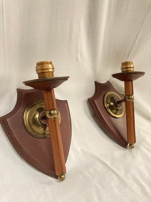 Leather-Covered Wall Lights by Jacques Adnet, 1950, Set of 2-VRR-1987464