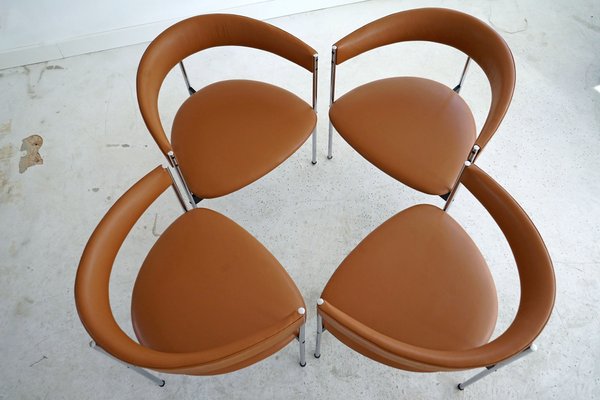 Leather Dining Chairs by Dieter Wäckerlin for Idealheim, 1970s, Set of 4-AO-589994