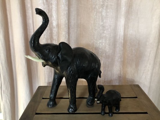 Leather Elephants, 1950s, Set of 2-QJM-858809