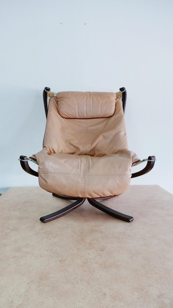 Leather Falcon Chair with Foot Chair by Sigurd Ressell for Vatne Möbler, Norway, Set of 2