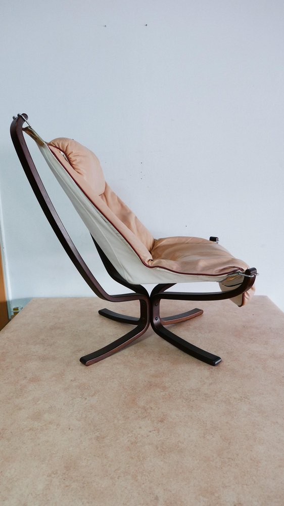 Leather Falcon Chair with Foot Chair by Sigurd Ressell for Vatne Möbler, Norway, Set of 2