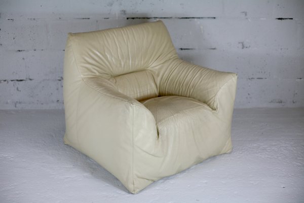 Leather & Foam Armchair in Cream, France, 1970s-MAO-940994