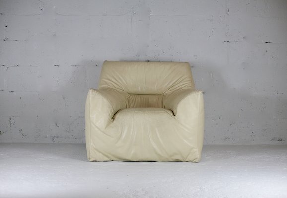 Leather & Foam Armchair in Cream, France, 1970s-MAO-940994