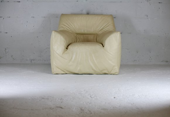 Leather & Foam Armchair in Cream, France, 1970s-MAO-940994