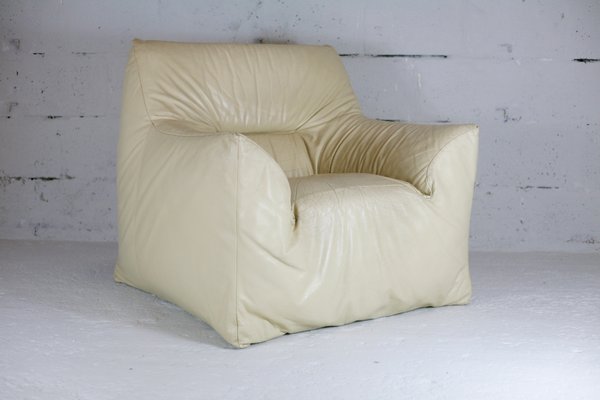 Leather & Foam Armchair in Cream, France, 1970s-MAO-940994