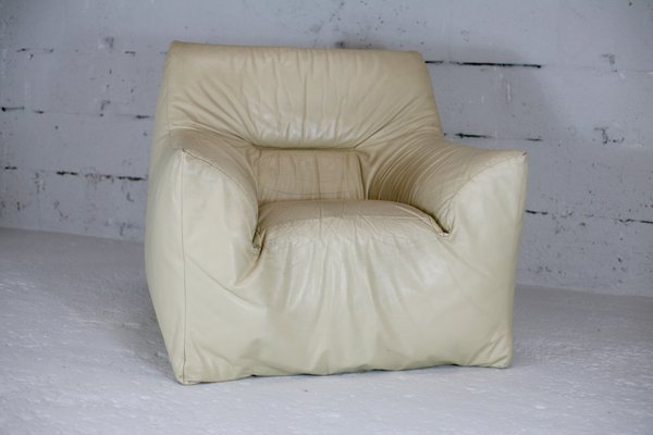 Leather & Foam Armchair in Cream, France, 1970s-MAO-940994