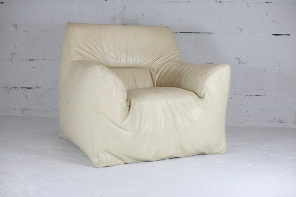 Leather & Foam Armchair in Cream, France, 1970s-MAO-940994