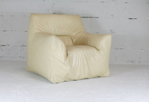 Leather & Foam Armchair in Cream, France, 1970s-MAO-940994