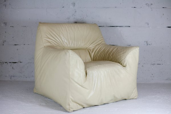 Leather & Foam Armchair in Cream, France, 1970s-MAO-940994