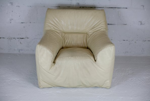 Leather & Foam Armchair in Cream, France, 1970s-MAO-940994