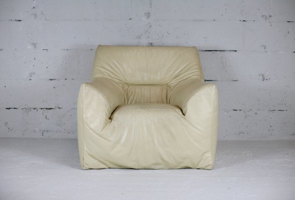 Leather & Foam Armchair in Cream, France, 1970s-MAO-940994