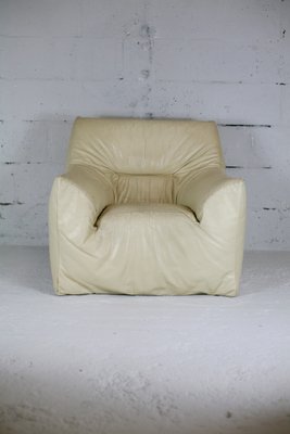 Leather & Foam Armchair in Cream, France, 1970s-MAO-940994