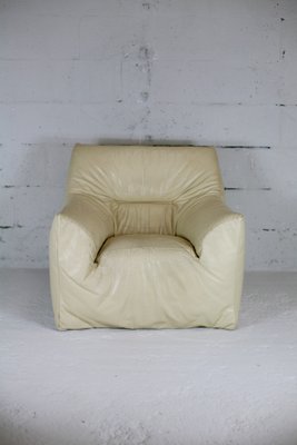 Leather & Foam Armchair in Cream, France, 1970s-MAO-940994