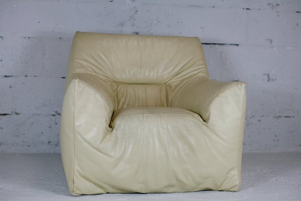 Leather & Foam Armchair in Cream, France, 1970s-MAO-940994