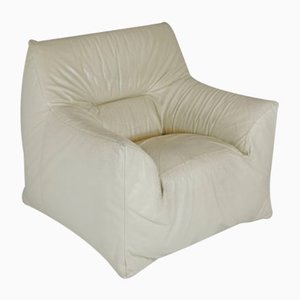 Leather & Foam Armchair in Cream, France, 1970s-MAO-940994