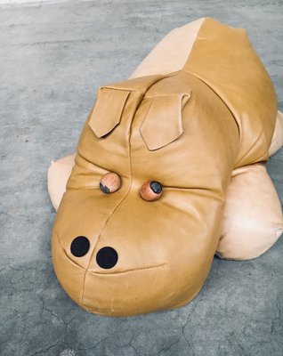 Leather Hippo Hippopotamus Footstool, 1970s-RQV-1823501