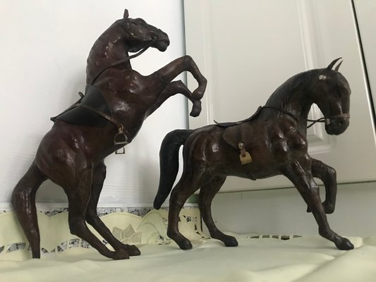 Leather Horse Figurines, 1950s, Set of 2-WQQ-1167415