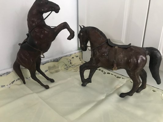 Leather Horse Figurines, 1950s, Set of 2-WQQ-1167415