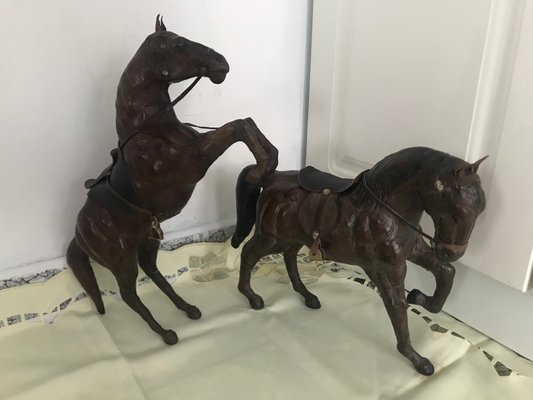 Leather Horse Figurines, 1950s, Set of 2-WQQ-1167415