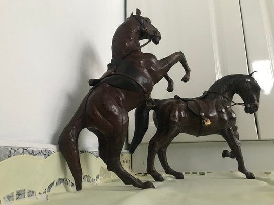 Leather Horse Figurines, 1950s, Set of 2-WQQ-1167415