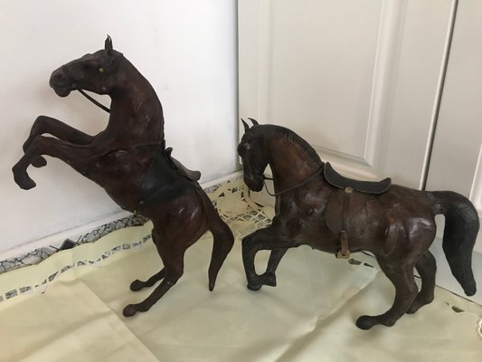 Leather Horse Figurines, 1950s, Set of 2-WQQ-1167415