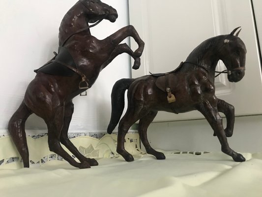 Leather Horse Figurines, 1950s, Set of 2-WQQ-1167415