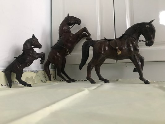 Leather Horse Figurines, 1950s, Set of 3-WQQ-1167401