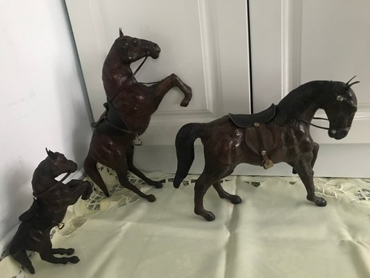 Leather Horse Figurines, 1950s, Set of 3-WQQ-1167401