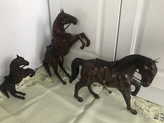 Leather Horse Figurines, 1950s, Set of 3-WQQ-1167401