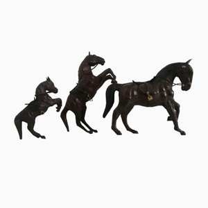 Leather Horse Figurines, 1950s, Set of 3-WQQ-1167401