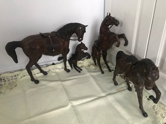 Leather Horse Figurines, 1950s, Set of 4-WQQ-1167376