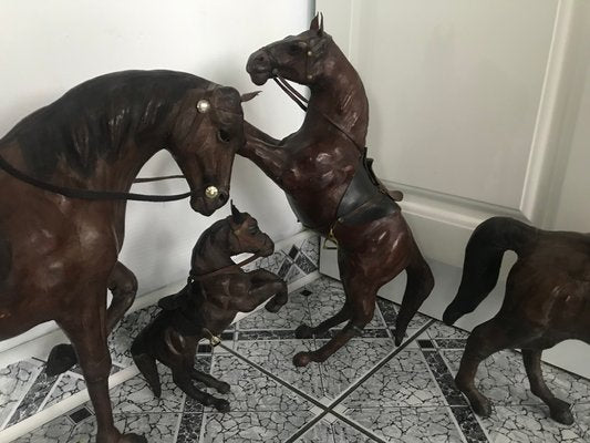 Leather Horse Figurines, 1950s, Set of 4-WQQ-1167376