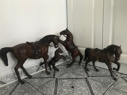 Leather Horse Figurines, 1950s, Set of 4-WQQ-1167376