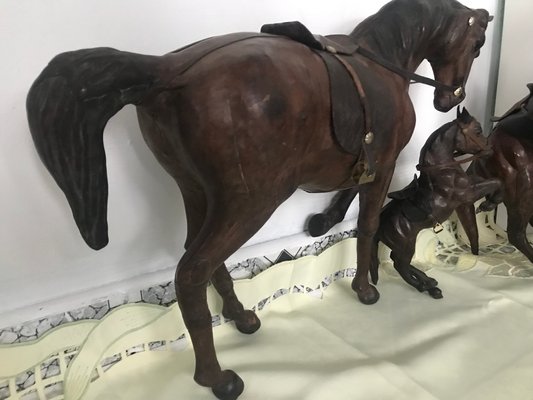 Leather Horse Figurines, 1950s, Set of 4-WQQ-1167376