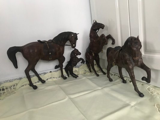 Leather Horse Figurines, 1950s, Set of 4-WQQ-1167376