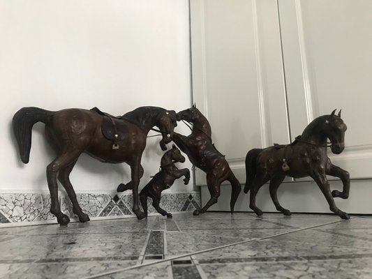 Leather Horse Figurines, 1950s, Set of 4-WQQ-1167376