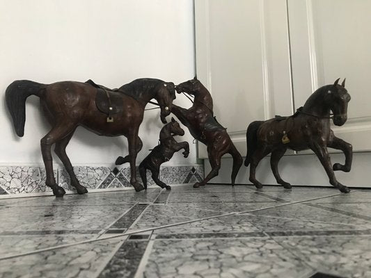 Leather Horse Figurines, 1950s, Set of 4-WQQ-1167376