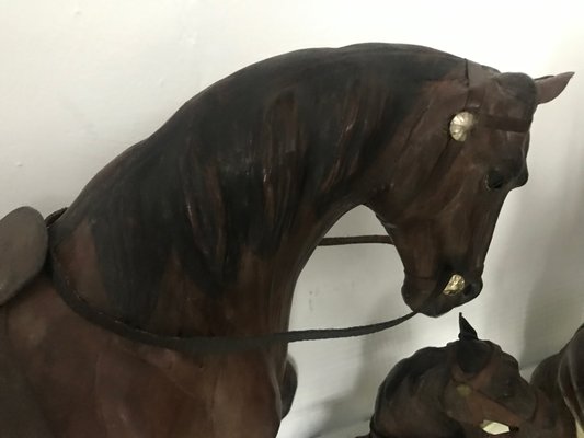 Leather Horse Figurines, 1950s, Set of 4-WQQ-1167376