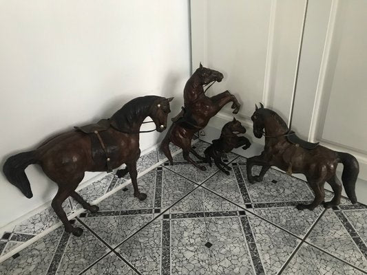 Leather Horse Figurines, 1950s, Set of 4-WQQ-1167376