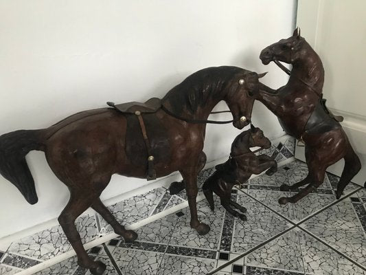 Leather Horse Figurines, 1950s, Set of 4-WQQ-1167376