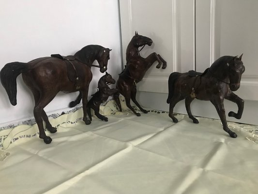 Leather Horse Figurines, 1950s, Set of 4-WQQ-1167376