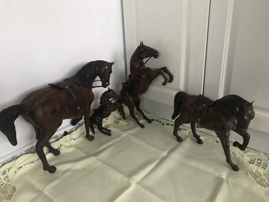 Leather Horse Figurines, 1950s, Set of 4-WQQ-1167376