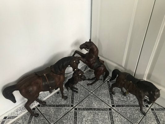 Leather Horse Figurines, 1950s, Set of 4-WQQ-1167376