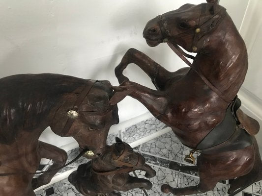 Leather Horse Figurines, 1950s, Set of 4-WQQ-1167376