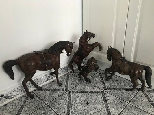 Leather Horse Figurines, 1950s, Set of 4-WQQ-1167376