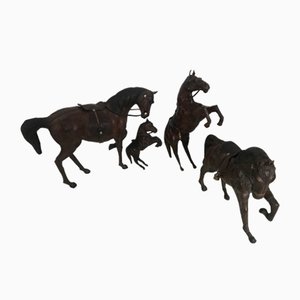 Leather Horse Figurines, 1950s, Set of 4-WQQ-1167376