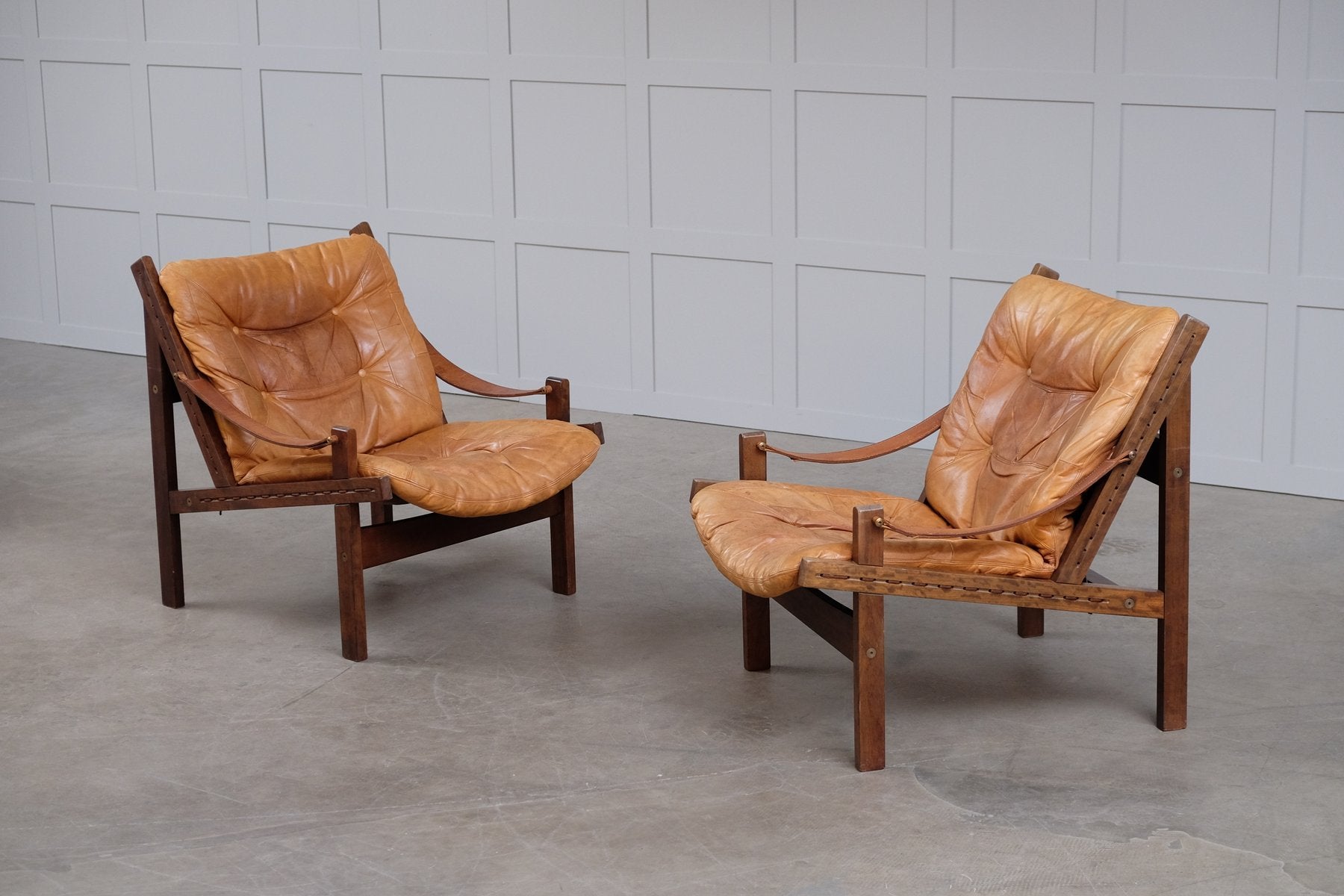 Leather Hunter Chairs by Torbjørn Afdal for Bruksbo, 1960s, Set of 3