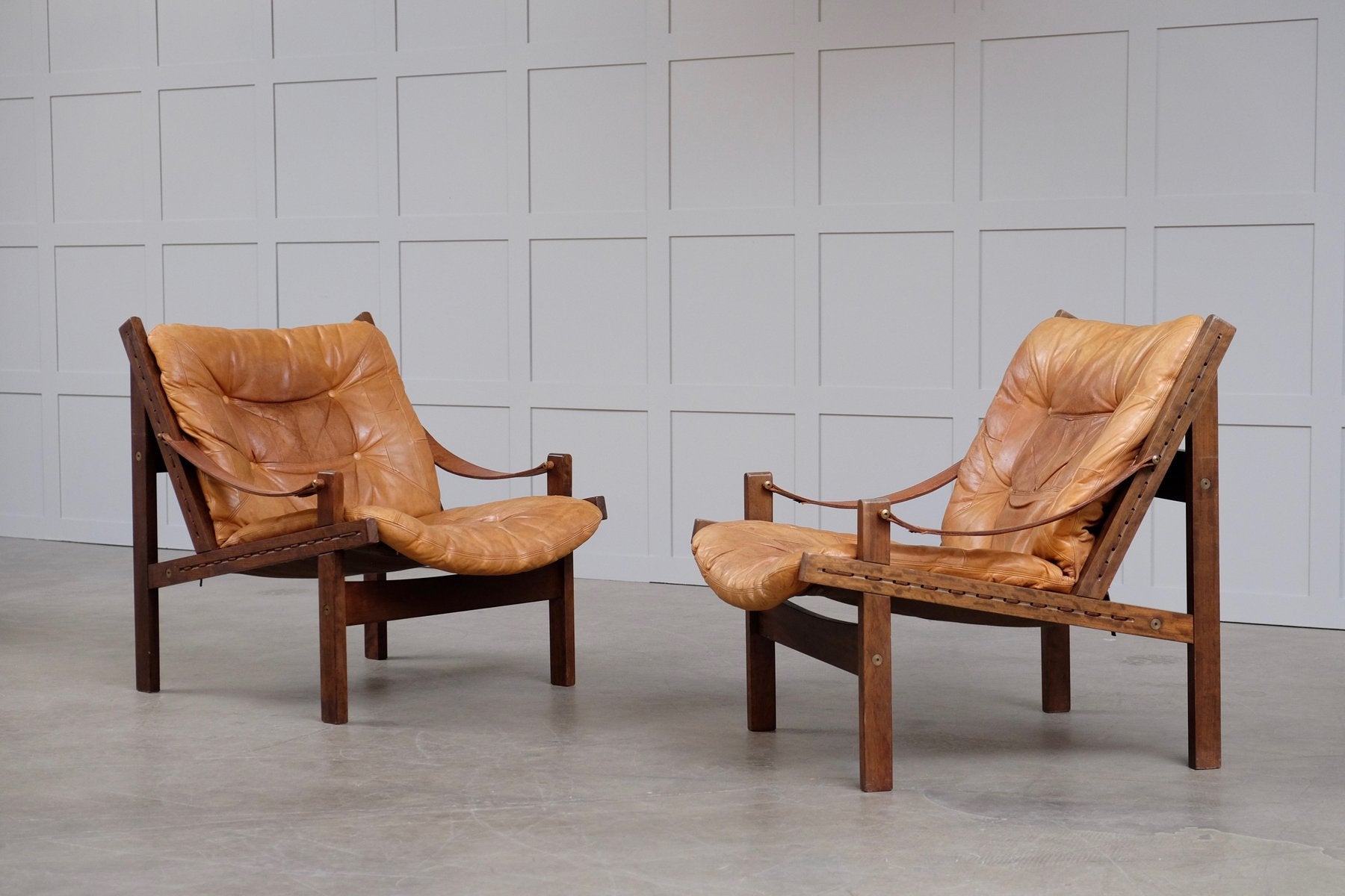 Leather Hunter Chairs by Torbjørn Afdal for Bruksbo, 1960s, Set of 3