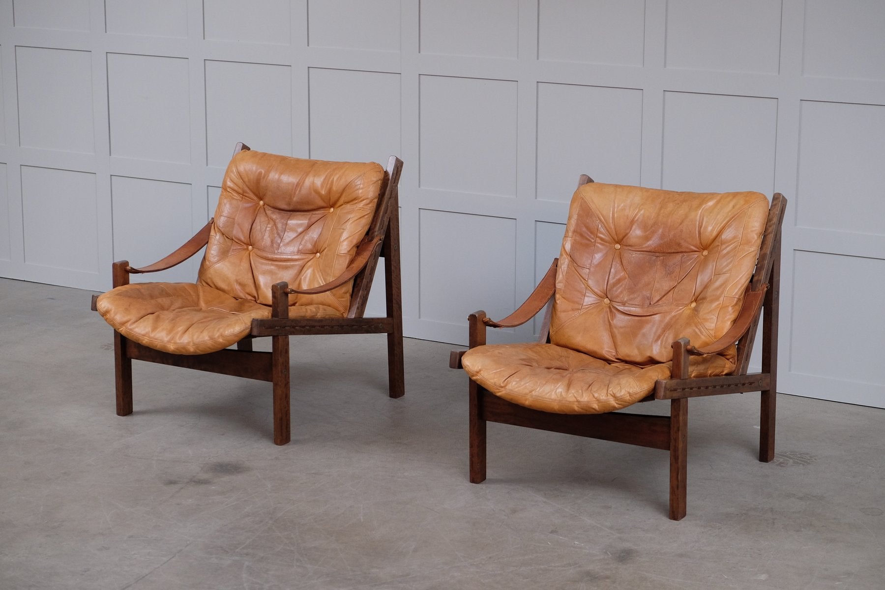 Leather Hunter Chairs by Torbjørn Afdal for Bruksbo, 1960s, Set of 3