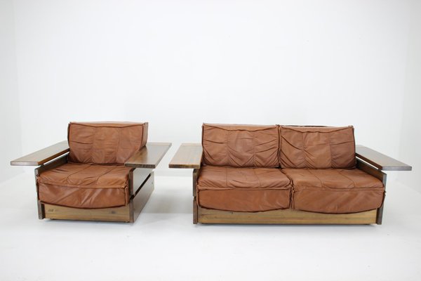 Leather Living Room Set by Hämeen Kalustaja, Finland, 1970s, Set of 3-TZ-1092361